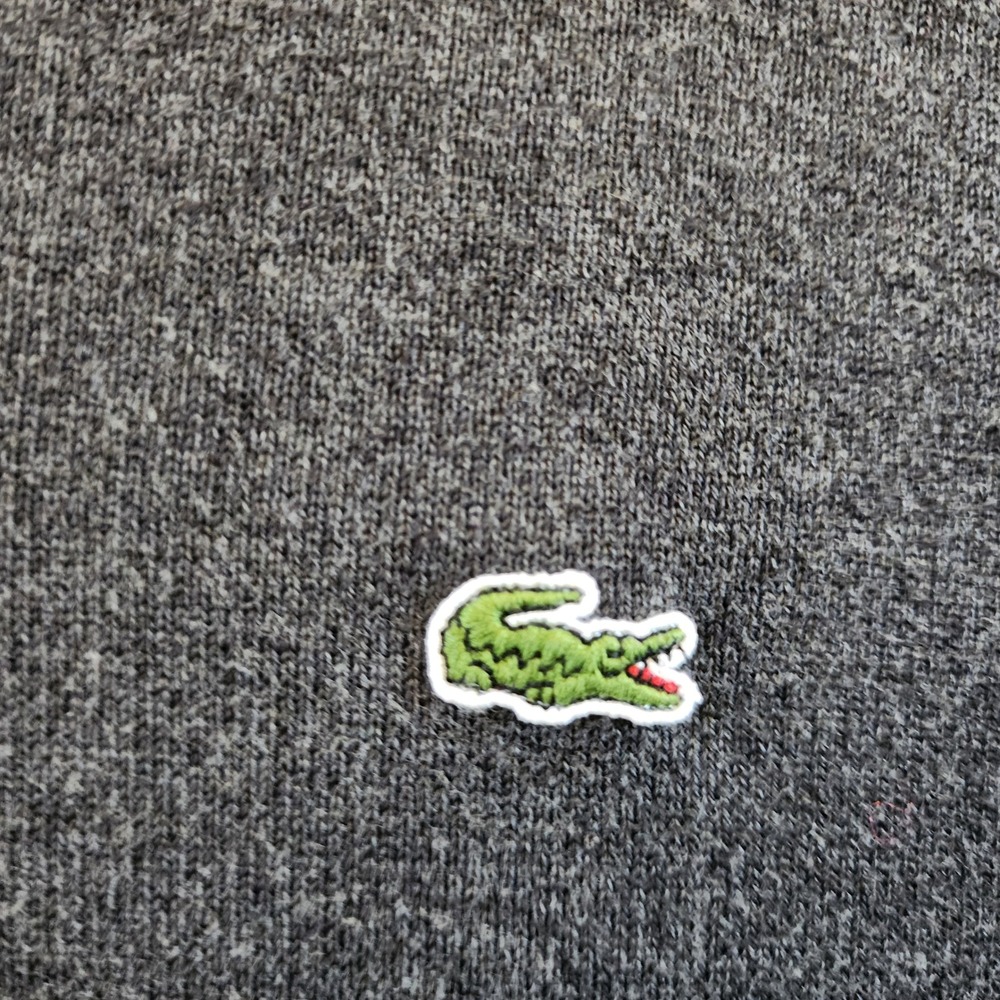 Lacoste Mens V-Neck Sweater Charcoal Gray Cotton Size 6 XL F5178 Crocodile Logo - Picture 2 of 8